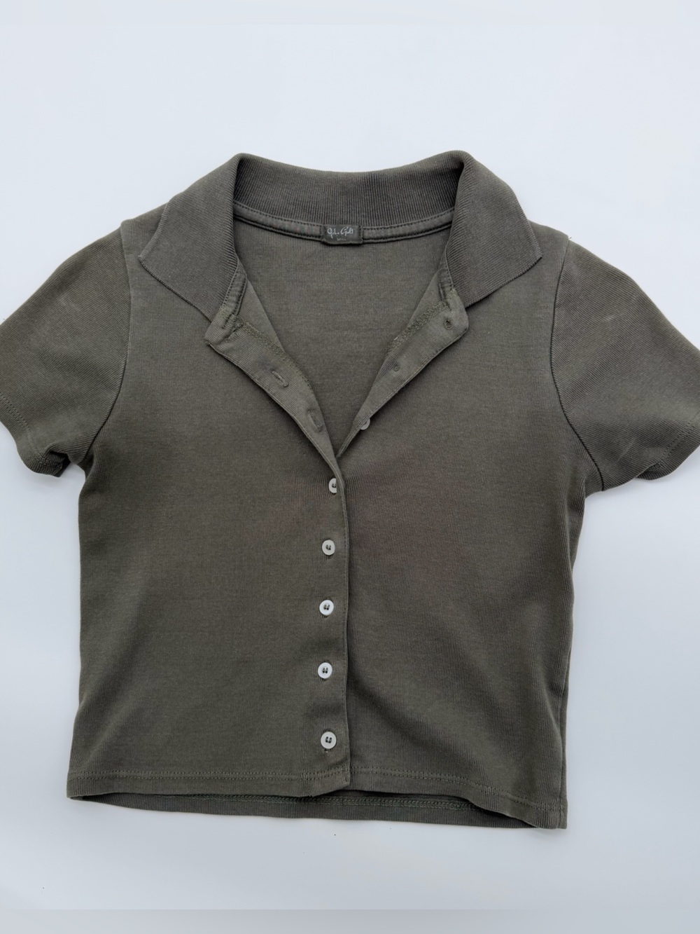 Brandy Melville Olive Button-Front Ribbed Polo Crop